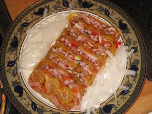 -10060 Plated with fresh sliced onions as garnish