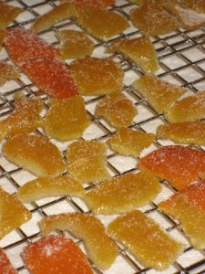 -15 Candied lemon (and tangerine rind, the orange ones) on the drying rack